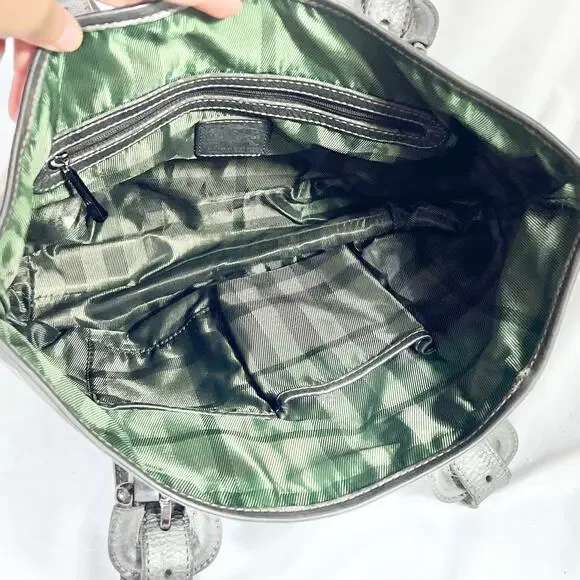 Burberry Super Nova Shimmer Check Tote Bag Canvas Leather Trim Open Top Pockets - Picture 5 of 16